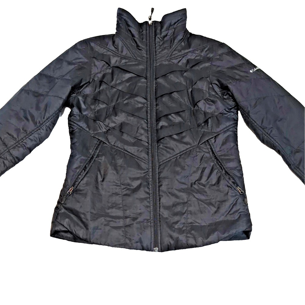 Columbia Omni-Heat Womens M Black Puffer Jacket Insulated Lined Full Zip
